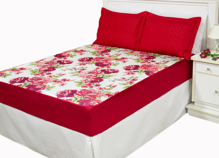 protetor colchao estampado floral vermelho 1