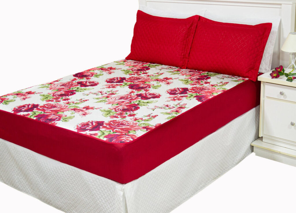 protetor colchao estampado floral vermelho 2