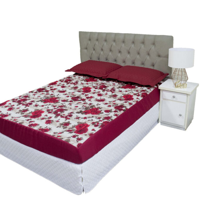 protetor colchao estampado floral vermelho marrom f1000 2