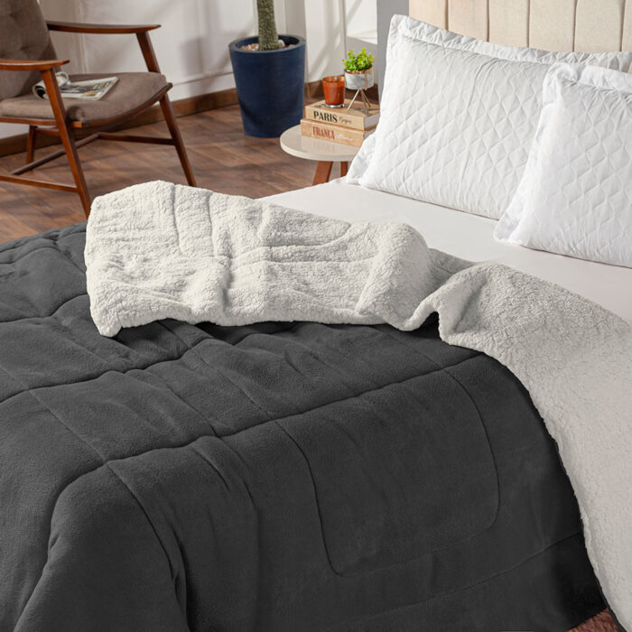 coberdrom queen sherpa e manta refilado toda volta cinza 6297ecd1a1fa6 large