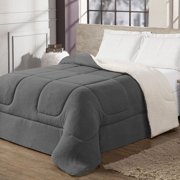 coberdrom solteiro sherpa e manta refilado toda volta cinza 6297ba1da10c8 large