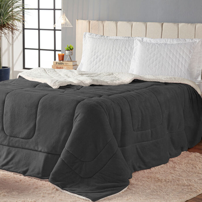 coberdrom solteiro sherpa e manta refilado toda volta cinza 6297ba1dab3ee large