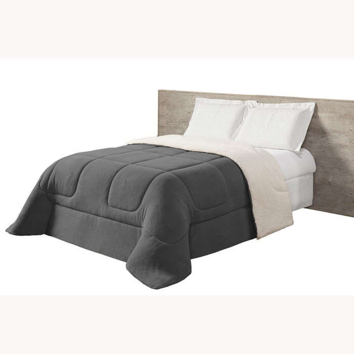 coberdrom solteiro sherpa e manta refilado toda volta cinza 6411d0ba1a465 large