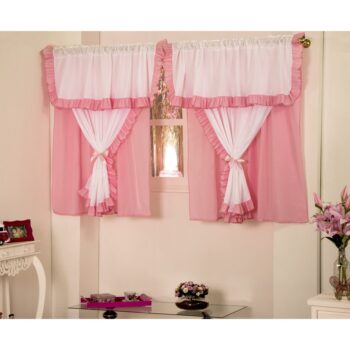 Cortina infantil Realeza 2,00m x 1,70m Branca e Rosa