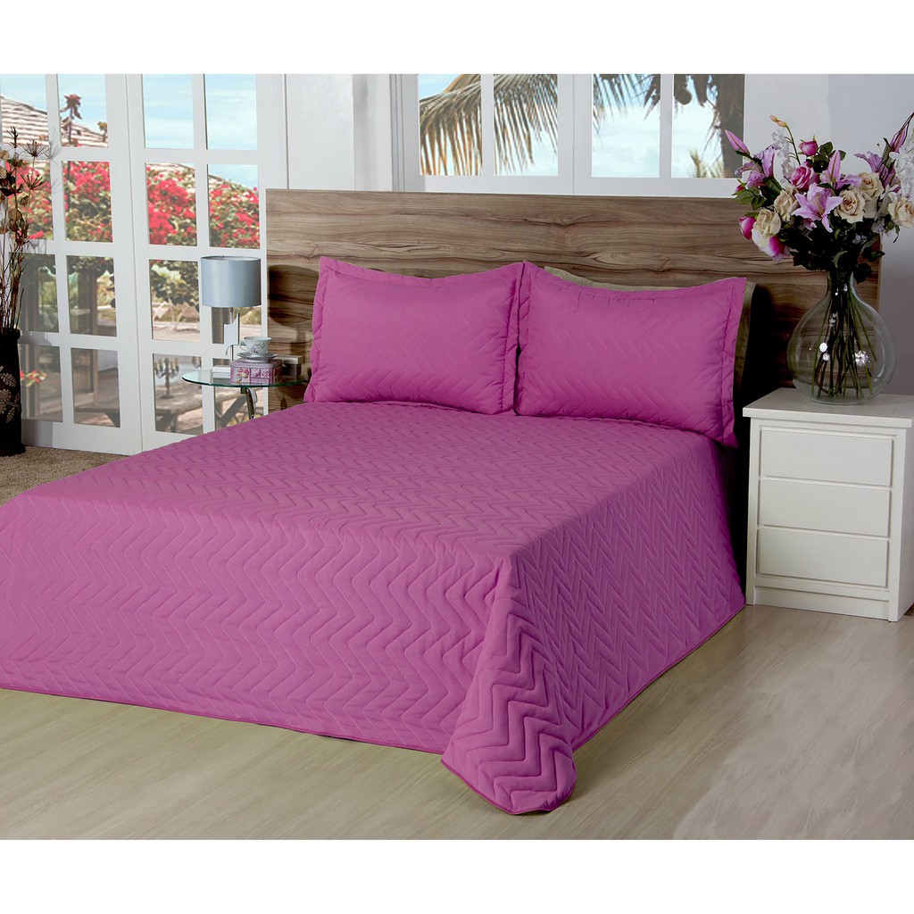 cobre leito classic microfibra casal 03 pçs rosa