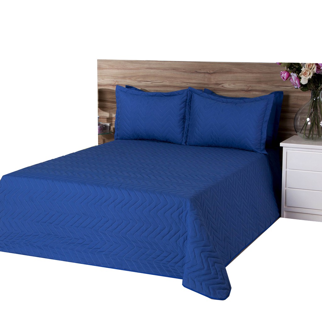 cobre leito classic microfibra casal 03 pçs azul