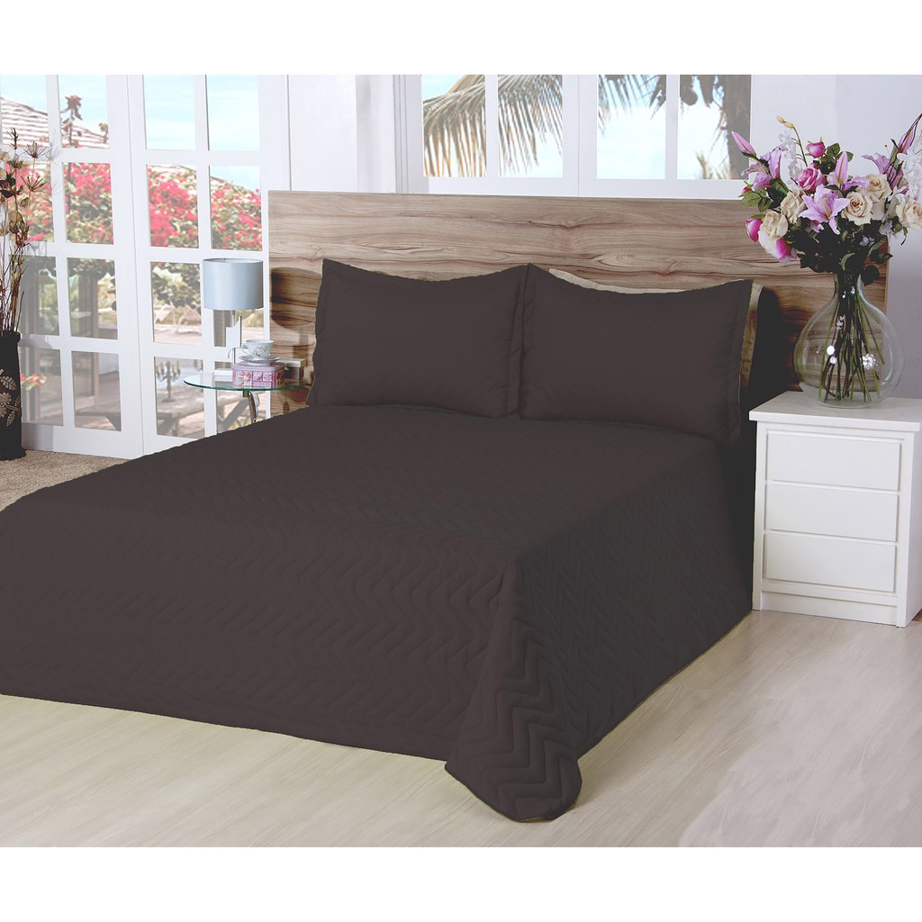 cobre leito classic microfibra casal 03 pçs marrom