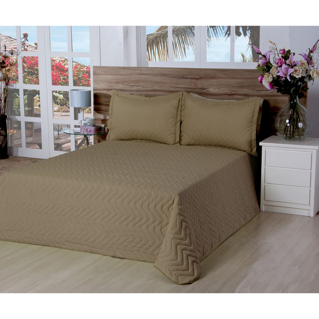 cobre leito classic microfibra casal 03 pçs avelã