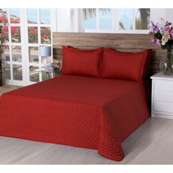 Cobre Leito Classic Microfibra Casal Vermelho 03 Peças