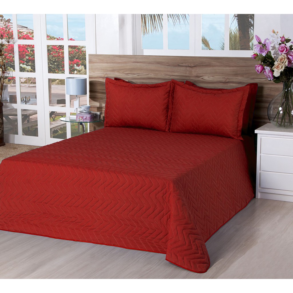 cobre leito classic microfibra casal vermelho 03 peças