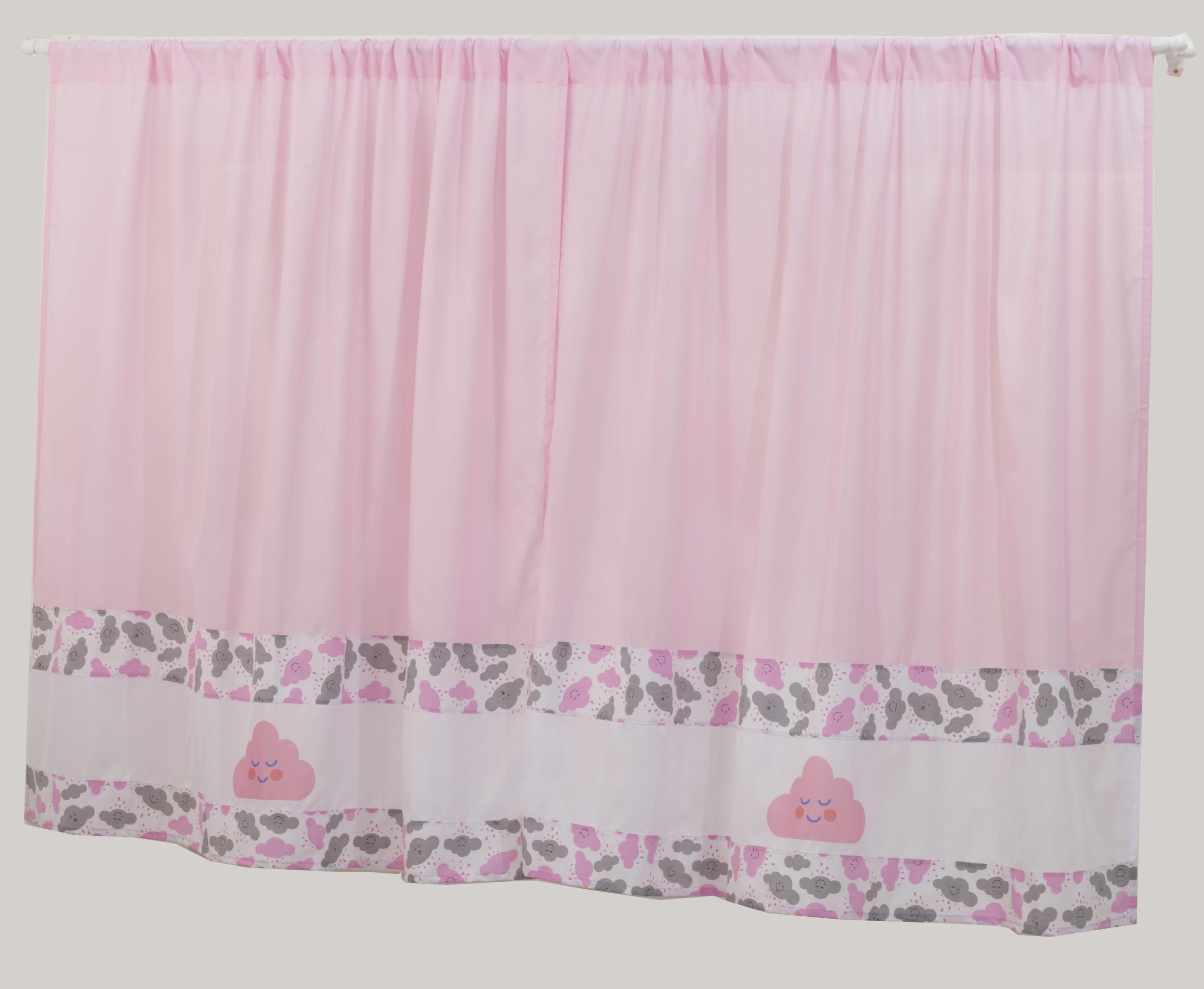 cortina infantil nuvem 2,00m x 1,70m rosa