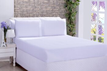 Jogo Lençol Cama Casal 180 fios Branco 03 peças